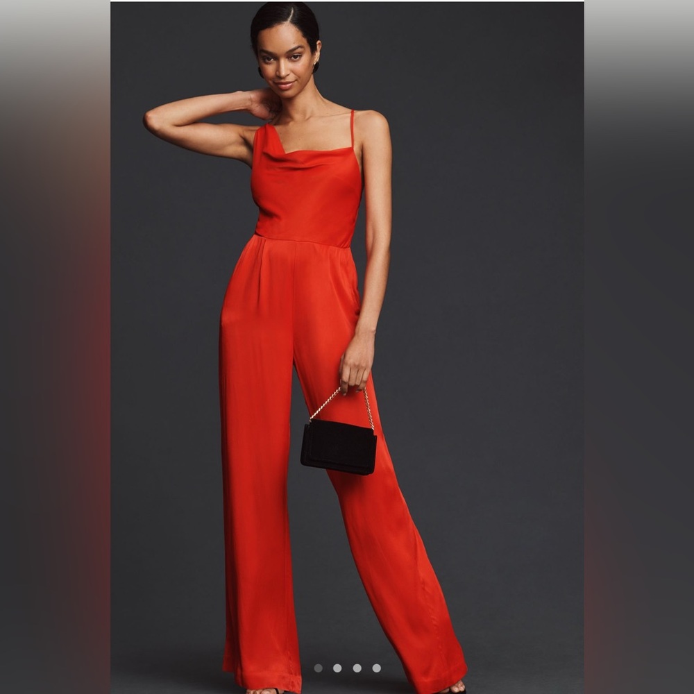 NWT. Anthropologie Red Wide-Leg Jumpsuit